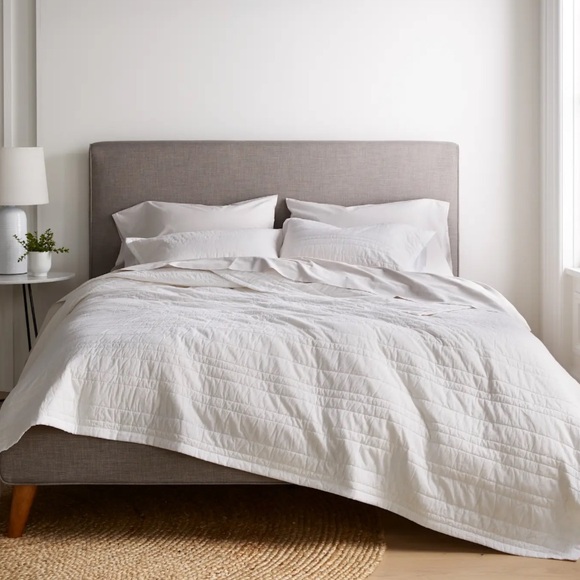 NWOT QUINCE Organic Cotton Stripe Stitch Quilt Set Twin White 3765 - Picture 3 of 9